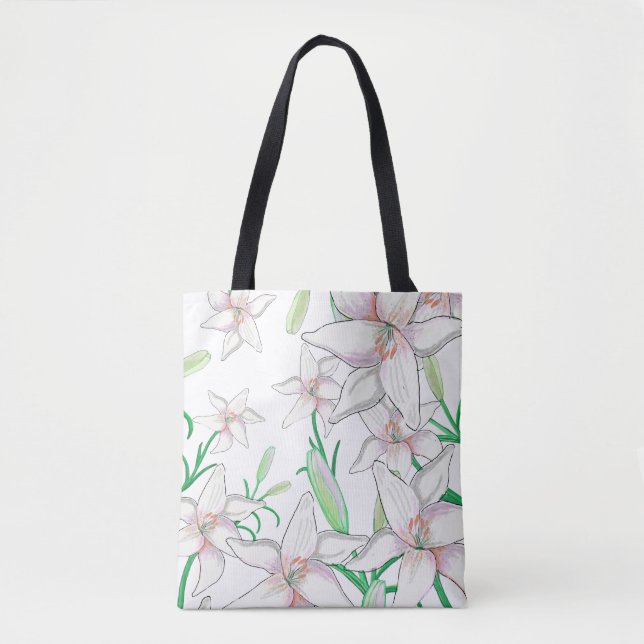 Bolsa Tote Ilustração de Lírios Brancos  (Frente)