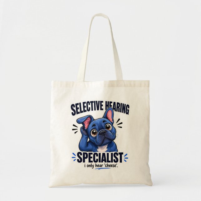 Bolsa Tote Ilustração de Mãe de Cachorro Frenchie com Audição (Frente)