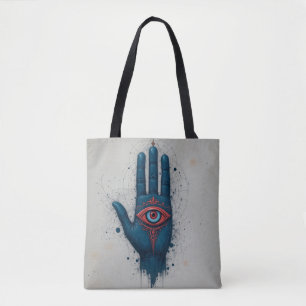 Bolsa Tote Ilustração de Mão Mística com Olho Vermelho