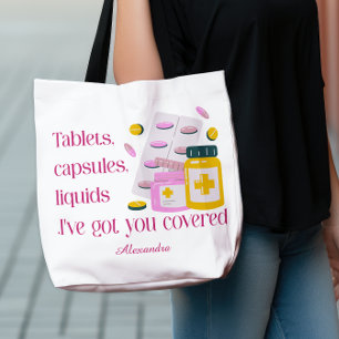 Bolsa Tote Ilustração de Medicamentos Humor de Farmácia de No