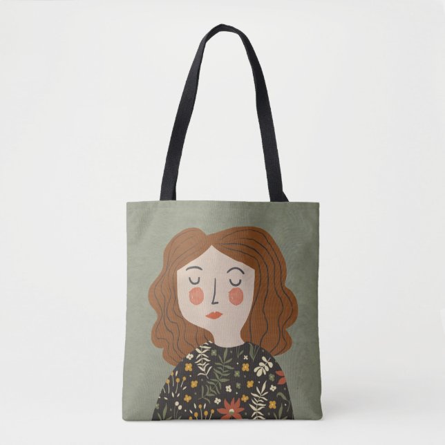 Bolsa Tote Ilustração de menina florista (Frente)