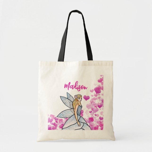 Bolsa Tote Ilustração de Moda de Corações Rosa Princesa Fada (Frente)