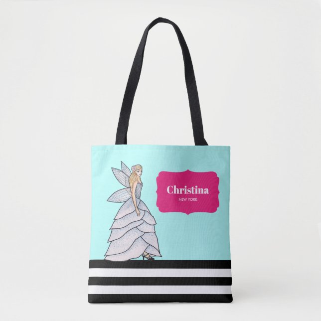 Bolsa Tote Ilustração de moda de princesa fada em aquarela (Frente)