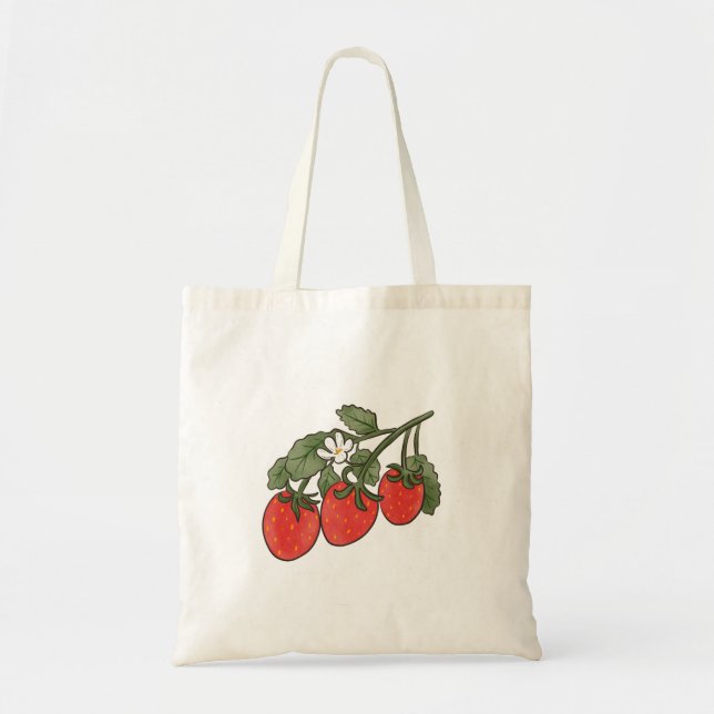 Bolsa Tote Ilustração de Morango Desenhado À Mão (Frente)