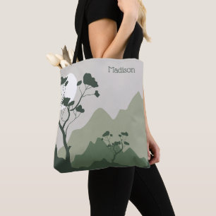 Bolsa Tote Ilustração de Natureza de Nome Personalizado