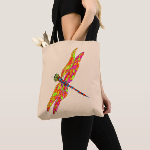 Bolsa Tote Ilustração de néon da aguarela da libélula