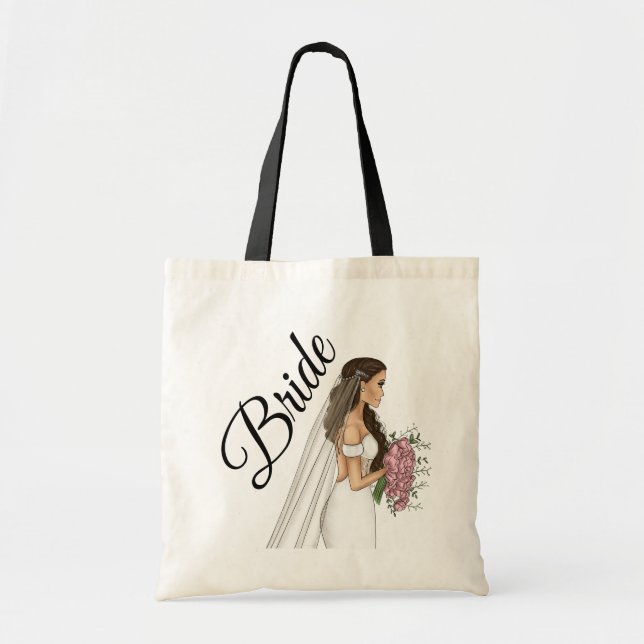 Bolsa Tote Ilustração de Noiva de Moda para Casamentos Clássi (Frente)