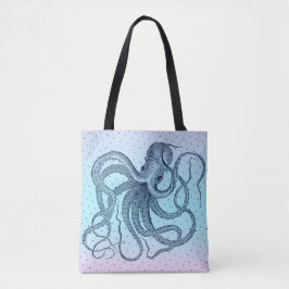 Bolsa Tote Ilustração de Octopi Steampunk Vintage azul-marinh