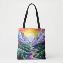 Bolsa Tote Ilustração de Paisagem Cênica Abstrato de Fora