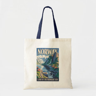 Bolsa Tote Ilustração de Paisagem da Noruega Arte de Viagem V