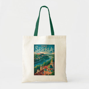 Bolsa Tote Ilustração de Paisagem da Sérvia Arte de Viagem Vi