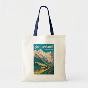 Bolsa Tote Ilustração de Paisagem de Viagem de Arte da Suíça