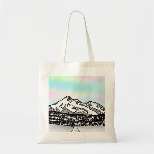 Bolsa Tote Ilustração de Paisagem do Monte Shasta (Frente)