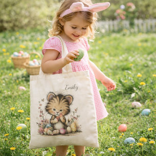 Bolsa Tote Ilustração de Páscoa de Tigre Bebê Fofo