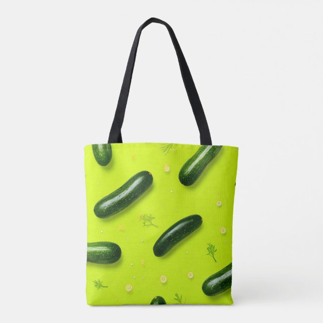 Bolsa Tote Ilustração de Pepino das Veggies Vegetais Trendy (Verso)