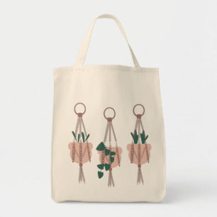 Bolsa Tote Ilustração de Perigo de Macrame de Plantas Tropi