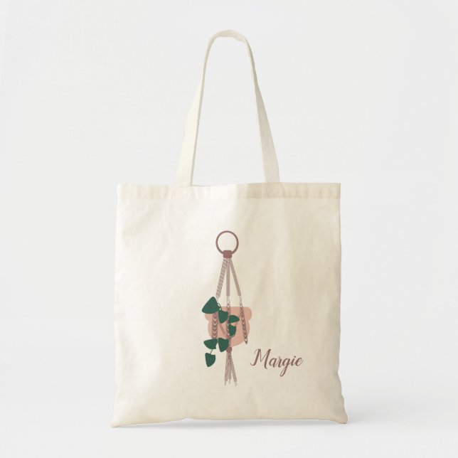 Bolsa Tote Ilustração de Perigo de Macrame de Plantas Tropica (Frente)