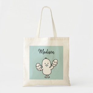 Bolsa Tote Ilustração de Pintinho e Ovos de Páscoa Azul Pa