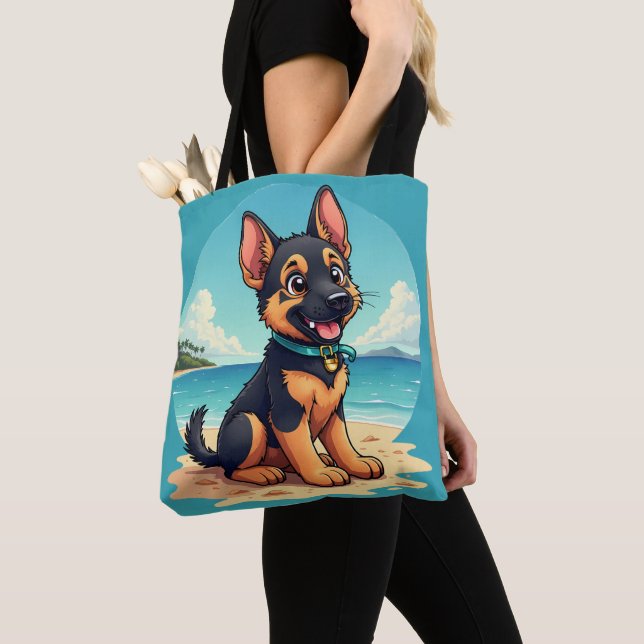 Bolsa Tote Ilustração de praia de papoila de German shepherd  (Close Up)