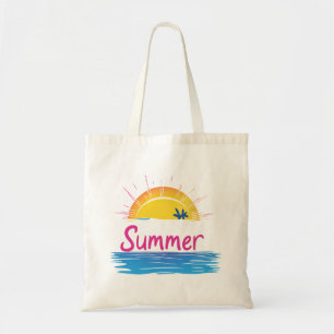 Bolsa Tote Ilustração de Praia Sunset Summer