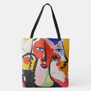 Bolsa Tote Ilustração de rosto eclética boho brilhante vermel