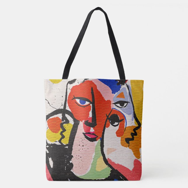 Bolsa Tote Ilustração de rosto eclética boho brilhante vermel (Frente)