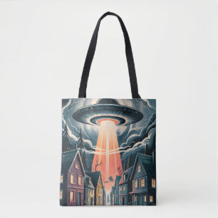 Bolsa Tote Ilustração de Rua Noturna de Abdução por OVNI