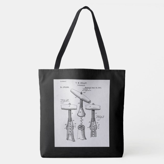 Bolsa Tote Ilustração de Saca-Rolhas Vintage (Frente)