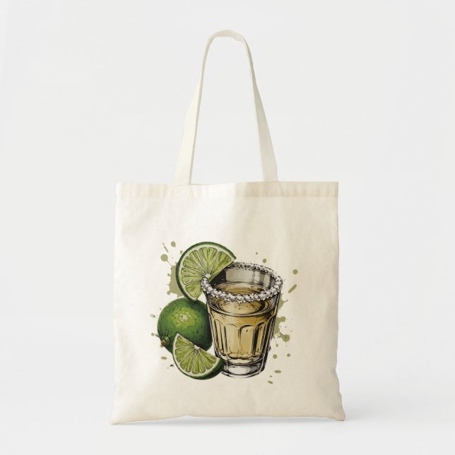 Bolsa Tote Ilustração de Shot de Tequila com Borda de Sal e L (Frente)