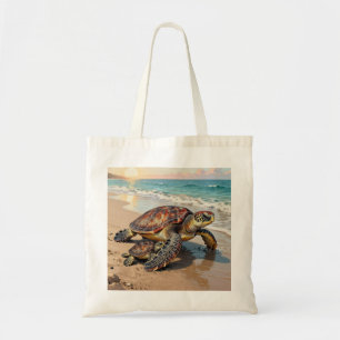 Bolsa Tote Ilustração de Tartaruga Marinha e Bebê