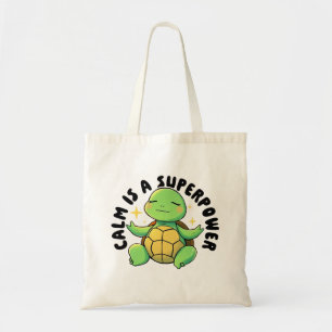 Bolsa Tote Ilustração de Tartaruga Meditando Fofa Saúde Menta