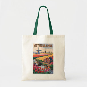 Bolsa Tote Ilustração de Tulipas da Holanda Arte de Viagem Vi