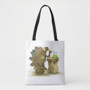 Bolsa Tote Ilustração De Um Bebendo De Estegossauro Uma Bebid