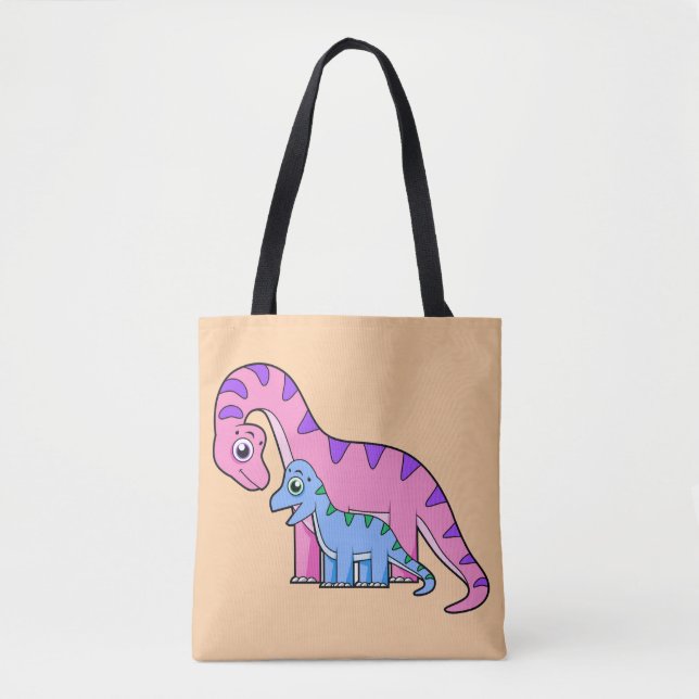 Bolsa Tote Ilustração De Um Brachiossauro Mãe E Filho. (Frente)