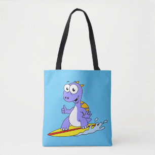 Bolsa Tote Ilustração De Um Espinossauro De Surfe.