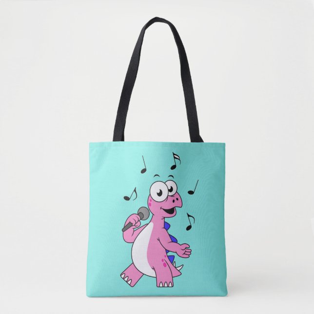 Bolsa Tote Ilustração De Um Estegossauro Cantante. (Frente)