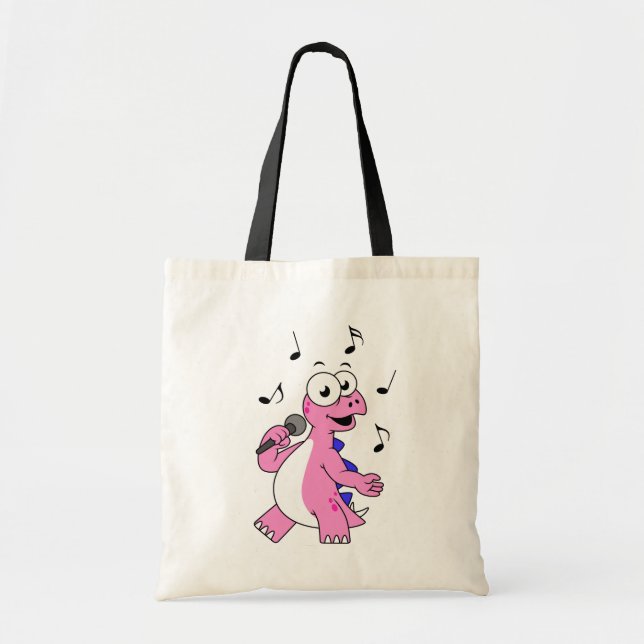 Bolsa Tote Ilustração De Um Estegossauro Cantante. (Frente)