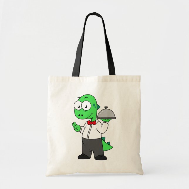 Bolsa Tote Ilustração De Um Garçom De Comida Tyrannosaurus Re (Frente)