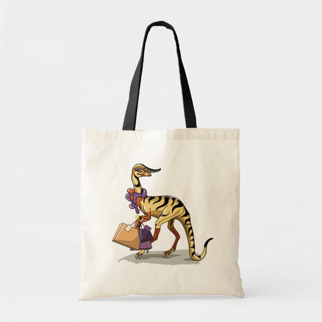 Bolsa Tote Ilustração De Um Iguanodon Com Sacos De Compras. (Frente)