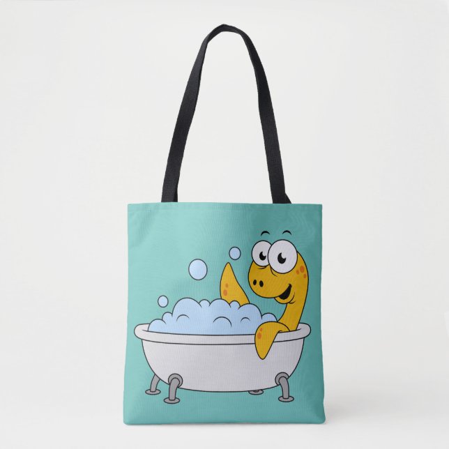 Bolsa Tote Ilustração De Um Monstro De Ness Do Banho. (Frente)