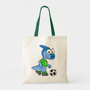Bolsa Tote Ilustração De Um Parasaurolofo Jogando Futebol.