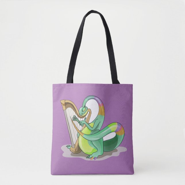 Bolsa Tote Ilustração De Um Plateossauro Jogando A Harpa. (Frente)