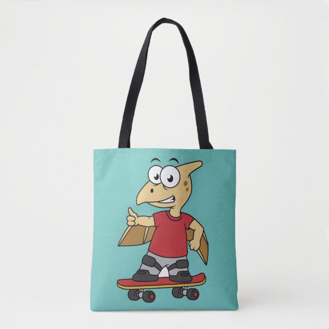 Bolsa Tote Ilustração De Um Skate Pterossauro. (Frente)