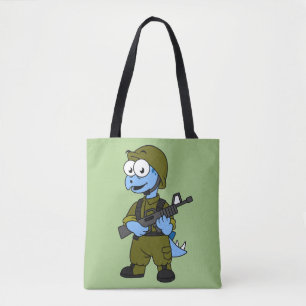 Bolsa Tote Ilustração De Um Soldado De Stegossauro.