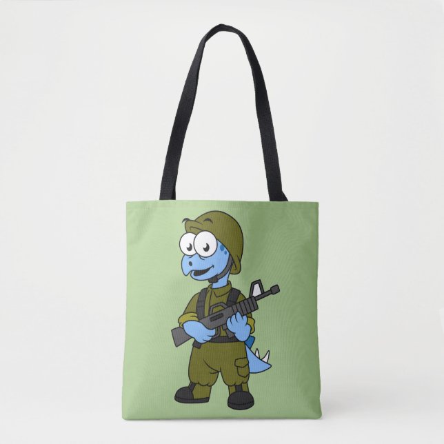 Bolsa Tote Ilustração De Um Soldado De Stegossauro. (Frente)