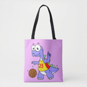 Bolsa Tote Ilustração De Um Stegossauro Jogando Basquete.