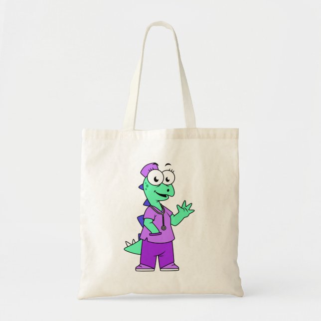 Bolsa Tote Ilustração De Uma Enfermeira De Stegossauro. (Frente)