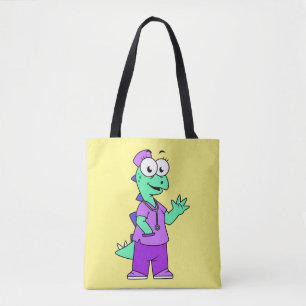 Bolsa Tote Ilustração De Uma Enfermeira De Stegossauro.