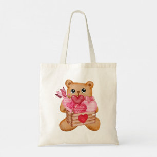 Bolsa Tote Ilustração de Urso Fofo Apaixonado