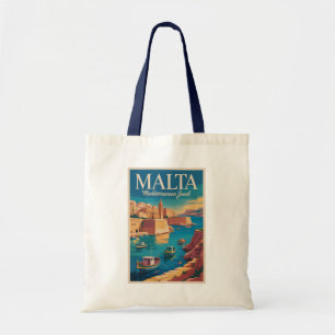 Bolsa Tote Ilustração de viagem da costa de Malta Arte Vintag